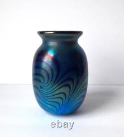 Vintage Small Art Deco Iridescent / Mirror Cobalt Blue Swirl Vase (Unsigned)