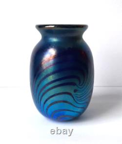 Vintage Small Art Deco Iridescent / Mirror Cobalt Blue Swirl Vase (Unsigned)