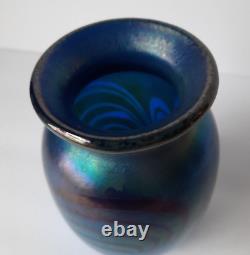 Vintage Small Art Deco Iridescent / Mirror Cobalt Blue Swirl Vase (Unsigned)