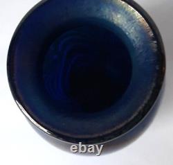 Vintage Small Art Deco Iridescent / Mirror Cobalt Blue Swirl Vase (Unsigned)