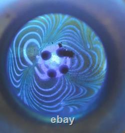 Vintage Small Art Deco Iridescent / Mirror Cobalt Blue Swirl Vase (Unsigned)