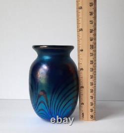 Vintage Small Art Deco Iridescent / Mirror Cobalt Blue Swirl Vase (Unsigned)