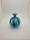 Vintage Small Murano Glass Blue and Green Striped Vase