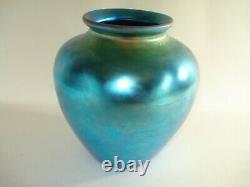 Vintage Steuben Blue Aurene Iridescent Bolbous Glass 8 Vase