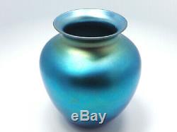 Vintage Steuben Blue Aurene Iridescent Glass Vase, 6 1/2