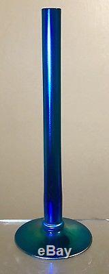Vintage Steuben Glass Blue Aurene Stick Vase Nice And Clean 8.5 Inches Signed