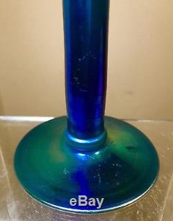 Vintage Steuben Glass Blue Aurene Stick Vase Nice And Clean 8.5 Inches Signed