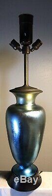 Vintage Steuben Glass Blue Aurene Vase Lamp Shape #3285 16+