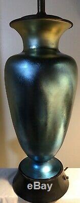 Vintage Steuben Glass Blue Aurene Vase Lamp Shape #3285 16+