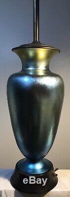 Vintage Steuben Glass Blue Aurene Vase Lamp Shape #3285 16+