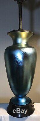 Vintage Steuben Glass Blue Aurene Vase Lamp Shape #3285 16+