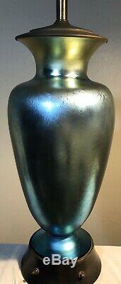 Vintage Steuben Glass Blue Aurene Vase Lamp Shape #3285 16+