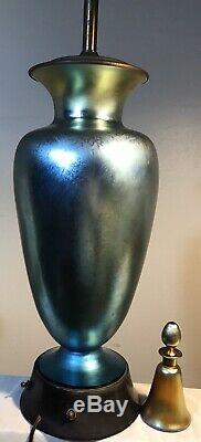 Vintage Steuben Glass Blue Aurene Vase Lamp Shape #3285 16+