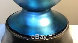 Vintage Steuben Glass Blue Aurene Vase Lamp Shape #3285 16+