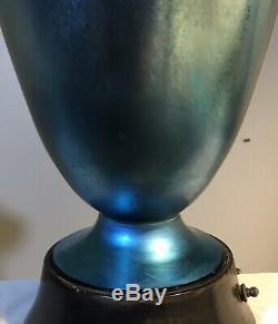 Vintage Steuben Glass Blue Aurene Vase Lamp Shape #3285 16+