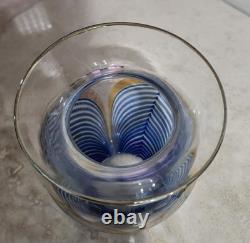 Vintage Steven Correia Art Glass Vase Pulled Feather Signed Dated 1980 Blue Gold