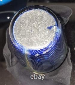 Vintage Steven Correia Art Glass Vase Pulled Feather Signed Dated 1980 Blue Gold