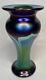 Vintage Steven Correia Pulled Feather Vase Iridescent Blue 9Signed, Dated 1979