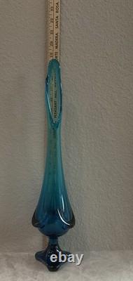 Vintage Swung 18.5 Peacock Blue Glass Vase 3 Toe, Draped Base MCM Excel. Cond