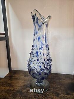 Vintage Swung Art Glass Vase Blue Hand Blown 15