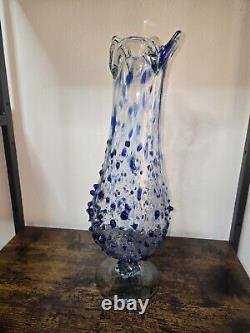 Vintage Swung Art Glass Vase Blue Hand Blown 15