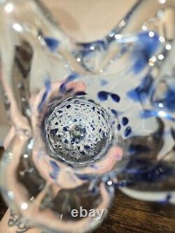 Vintage Swung Art Glass Vase Blue Hand Blown 15