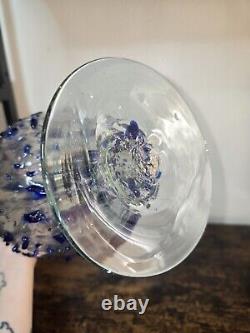 Vintage Swung Art Glass Vase Blue Hand Blown 15