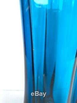 Vintage TALL Viking Bluenique Blue Swung Art Glass Vase Mid Century Modern