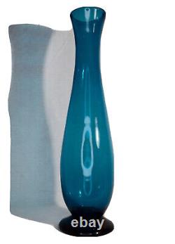 Vintage Tall Blue Blenko Glass Vase 19 Wayne Husted 1957 #5715 Rare