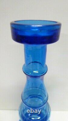 Vintage Tall Blue Italian Glass Candle Stick Holder / Vase Genie Bottle Style