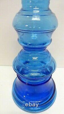 Vintage Tall Blue Italian Glass Candle Stick Holder / Vase Genie Bottle Style
