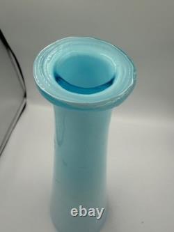 Vintage Tall Blue Opaline Glass Vase 17 Mid Century Modern Cased Glass