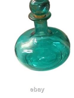 Vintage Teal Bubble Glass Vase