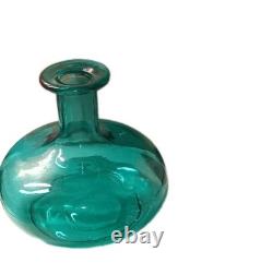 Vintage Teal Bubble Glass Vase