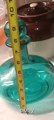 Vintage Teal Bubble Glass Vase
