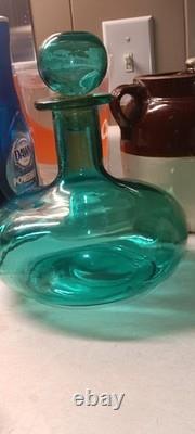 Vintage Teal Bubble Glass Vase