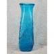 Vintage Turquoise Blue Glass Vase Mid Century Modern Geometric Textured 12.5 in