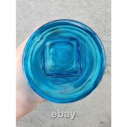 Vintage Turquoise Blue Glass Vase Mid Century Modern Geometric Textured 12.5 in
