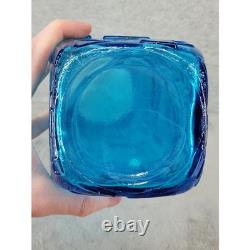 Vintage Turquoise Blue Glass Vase Mid Century Modern Geometric Textured 12.5 in
