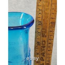 Vintage Turquoise Blue Glass Vase Mid Century Modern Geometric Textured 12.5 in