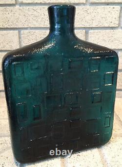 Vintage Turquoise Geometric Made In Italy Glass Vase Mid Century Modern Empoli