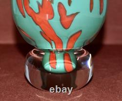 Vintage Turquoise & Red Art Glass Signed Small Vase/Bowl