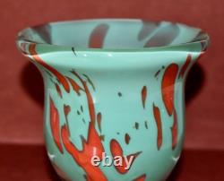 Vintage Turquoise & Red Art Glass Signed Small Vase/Bowl