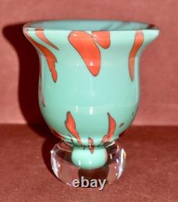 Vintage Turquoise & Red Art Glass Signed Small Vase/Bowl