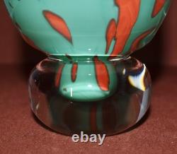 Vintage Turquoise & Red Art Glass Signed Small Vase/Bowl