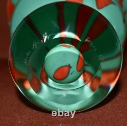 Vintage Turquoise & Red Art Glass Signed Small Vase/Bowl