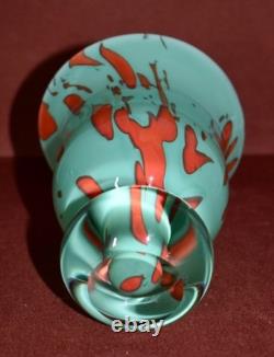 Vintage Turquoise & Red Art Glass Signed Small Vase/Bowl