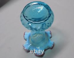Vintage Unique Fenton Aqua Swirled Vase withOpalescent Blue Ruffle & Mauve Crest
