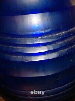 Vintage Unsigned Art Glass Battuto Cut Blue/purple Beehive Ringed Mystery Vase