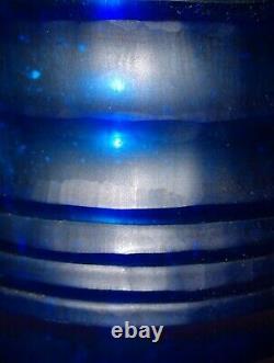 Vintage Unsigned Art Glass Battuto Cut Blue/purple Beehive Ringed Mystery Vase